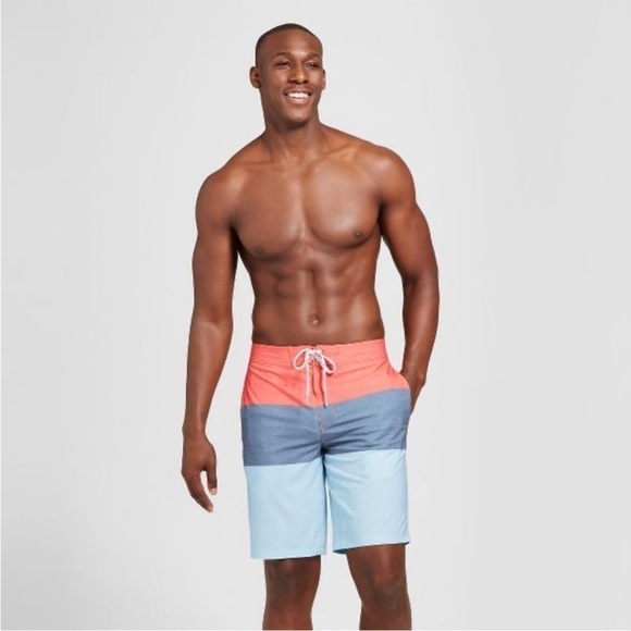 Goodfellow‎ & Co Men's 10" Colorblock Board Shorts Orange and Blue - Picture 3 of 9